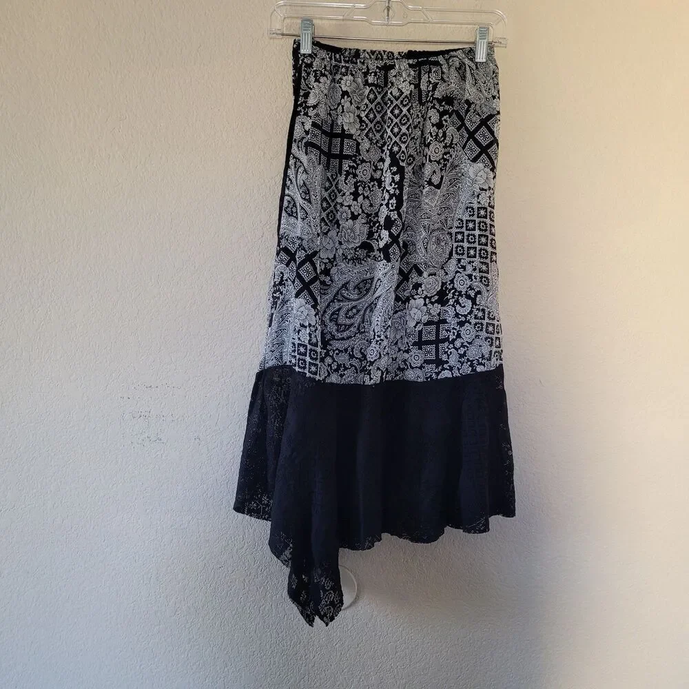 Womens Asymetrical Velvet Mix Media Skirt Size Small Bohemian Witchy Whimsygoth - Picture 7 of 7